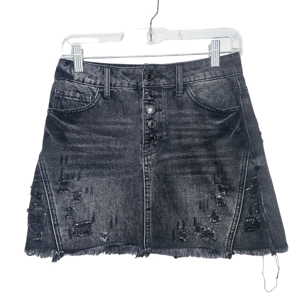 Vervet Button Fly Distressed Denim Skirt
